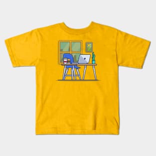 Workspace Laptop With Burger And Plant Kids T-Shirt